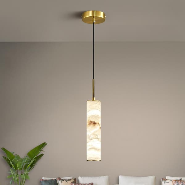 Home Light 7-Watt 1 Light Modern Gold Integrated LED Light Fixtures Pendant Light With Natural Alabaster Shade, 1 Pack