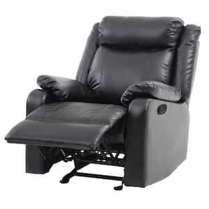 33 in. L Padded Flared Arm Faux Leather Rectangle Modern Handle Mechanism Recliner Sofa Chair in Black
