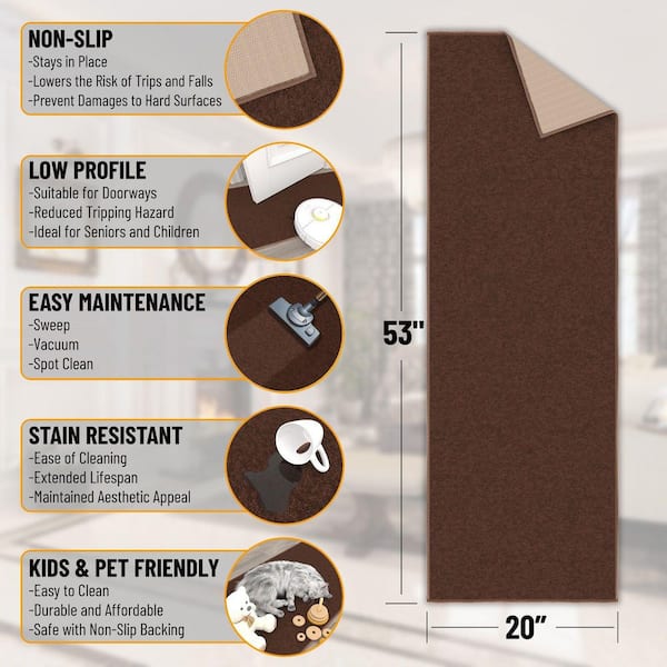 Ottohome Collection Non-Slip Rubberback Modern Solid 2 x 5 Indoor Runner Rug, 1 ft. 8 in. x 4 ft. 5 in., Brown