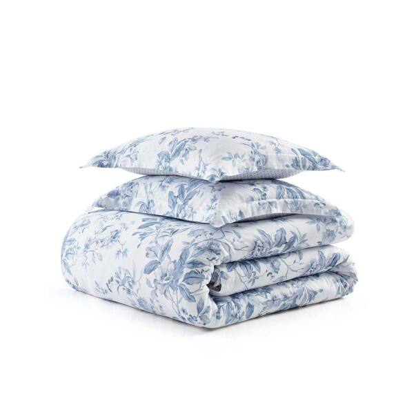 MARTHA STEWART Songbird 2-Piece White/Blue Cotton Sateen Twin