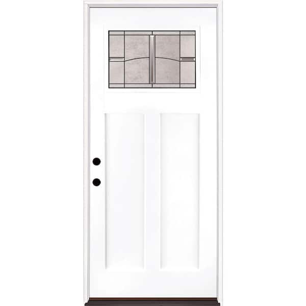 Feather River Doors Tideland 36 in. x 80 in. Right Hand Inswing Patina 1/4 Lite Smooth Unfinished Fiberglass Prehung Front Door