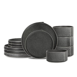 Bao 12-Piece Charcoal-Gray Stoneware Dinnerware Set (Service for 4)