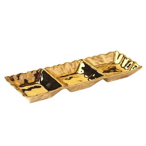 Gold Coast 15 in. x 5.5 in. 3-Compartment Gold Tray