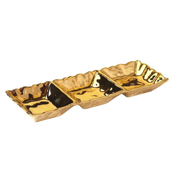 Certified International Gold Coast 15 in. x 5.5 in. 3-Compartment Gold Tray