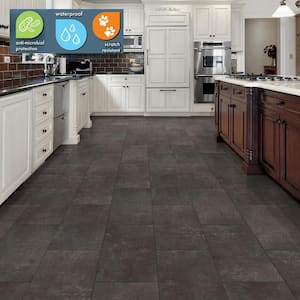 Castle Black Slate 6 MIL x 12 in. W x 24 in. L Click Lock Waterproof Vinyl Tile Flooring (23.8 sqft/case)