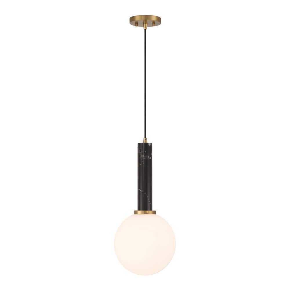 Callaway 60-Watt 1-Light Black Marble with Warm Brass Pendant Light with White Glass Shade, No Bulbs Included price history on PriceWatchPro