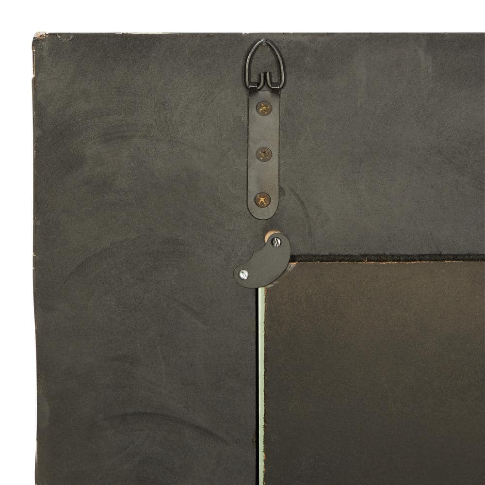 Rectangular Black Wood Wall Mirror with Floral Inlay