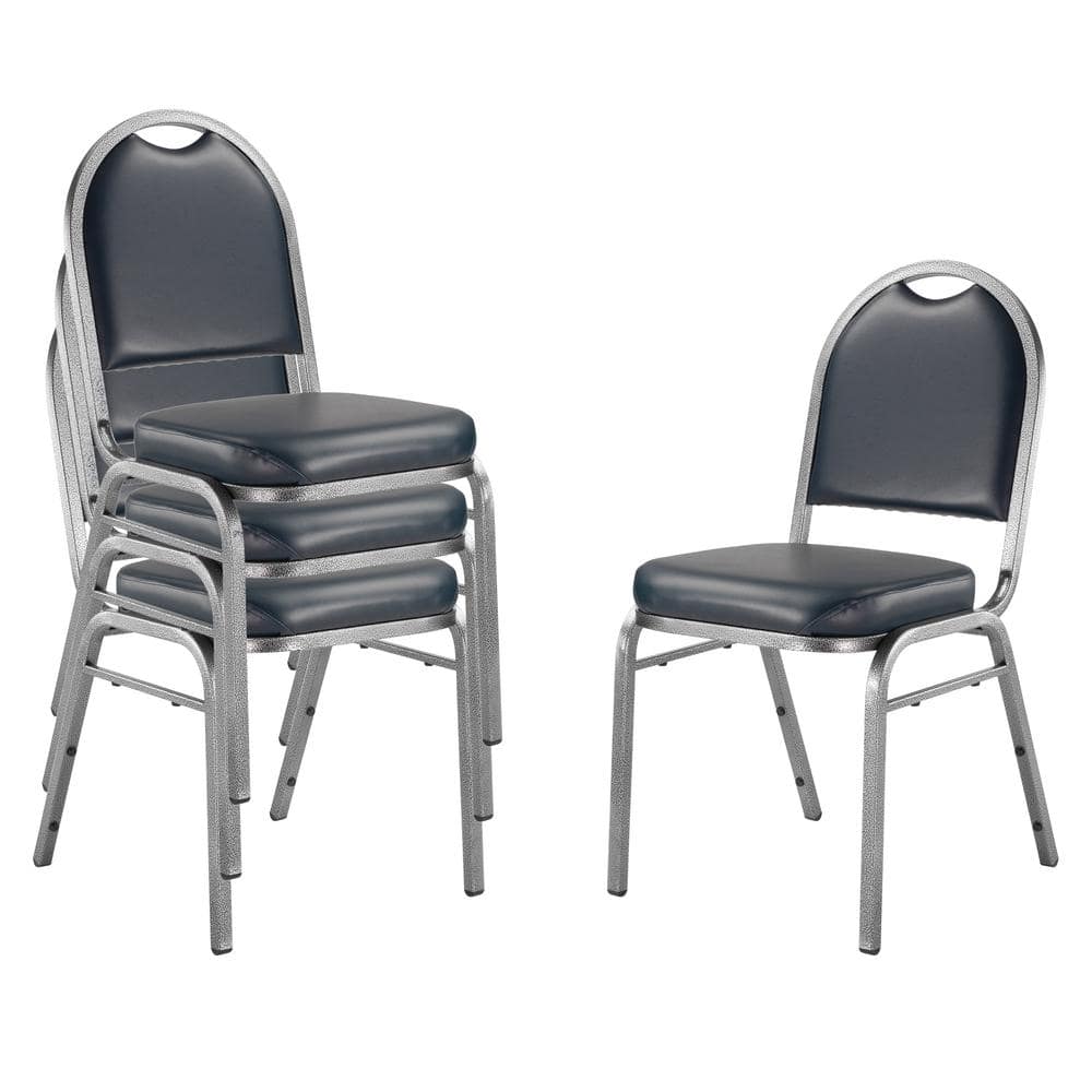 Midnight Blue Vinyl Armless Stackable Banquet Chair with Silvervein Metal Frame
