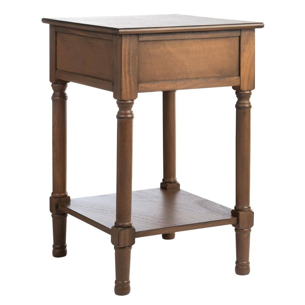 Peyton French Brown Wood Storage End Table with Herringbone Drawer