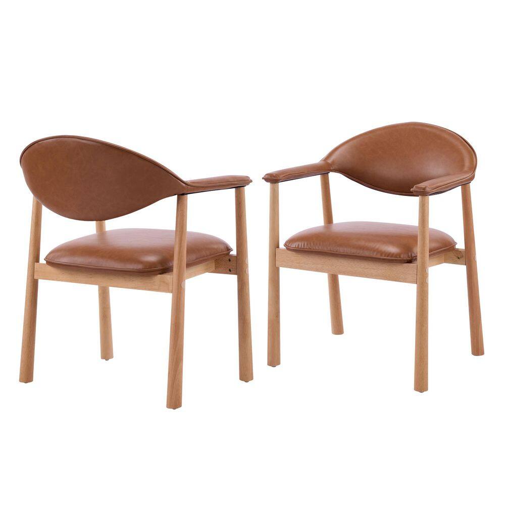 Humphrey Brown+Natural Fabric Upholstered Dining Chairs with Curved Back, Armrests, Set of 2 price history on PriceWatchPro