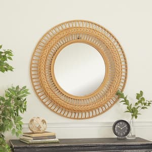 36 in. x 36 in. Handmade Intricately Weaved Round Framed Brown Wall Mirror