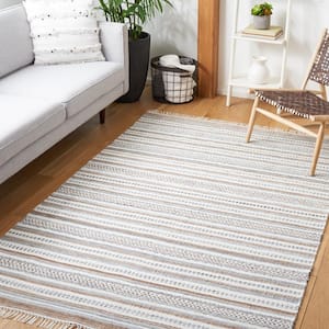 Striped Kilim Grey Ivory Doormat 3 ft. x 5 ft. Abstract Striped Area Rug