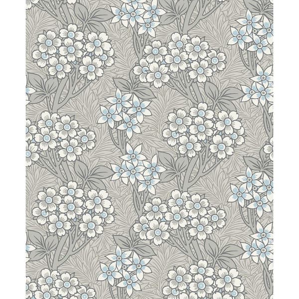 Seabrook Designs Daydream Grey and Carolina Blue Floral Vine Unpasted Nonwoven Paper Wallpaper Roll 57.5 sq. ft.