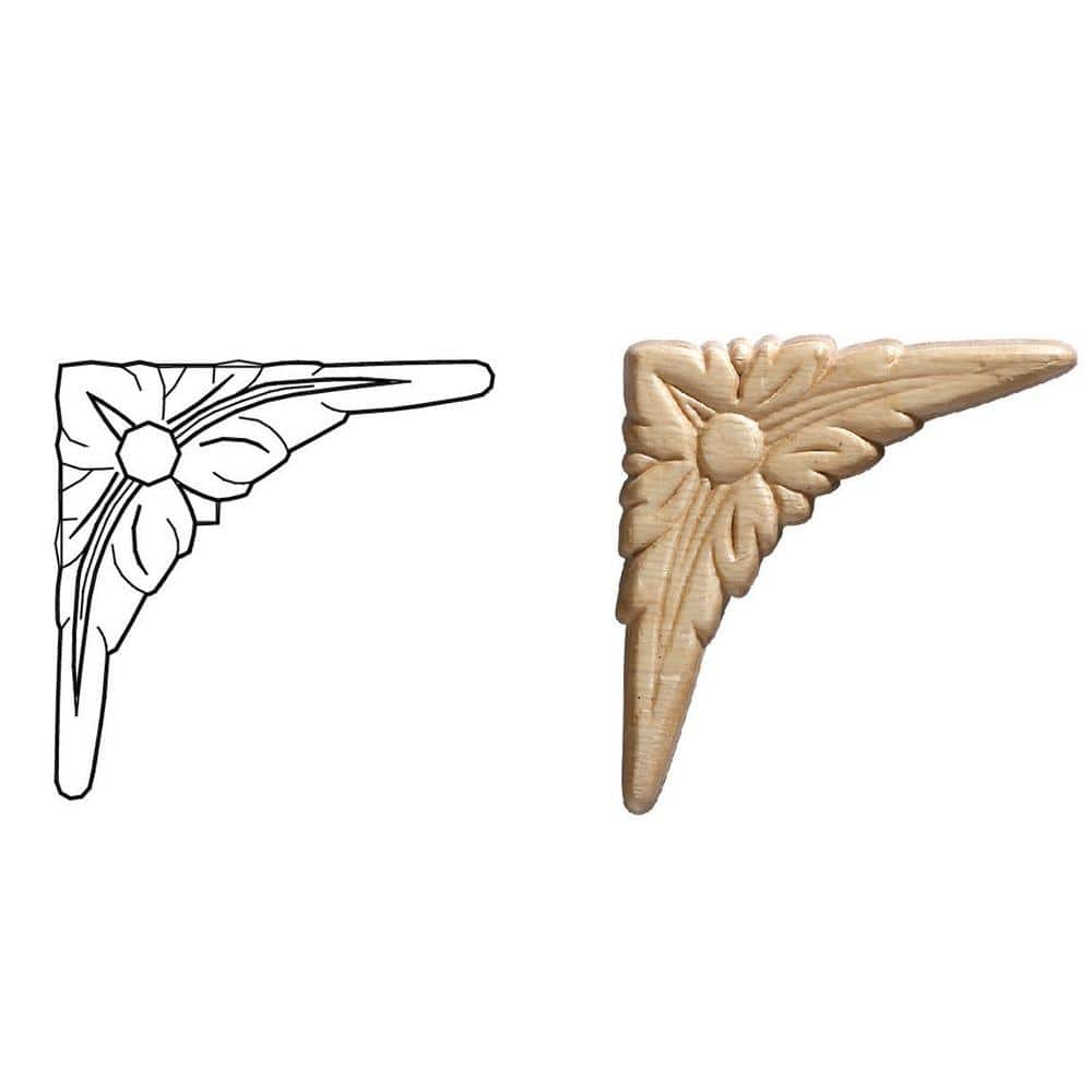 Unfinished Birch Floral Corner Onlay Ornament Set