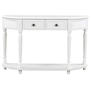 52.0 in. W x 12.6 in. D x 33.4 in. H White Linen Cabinet Circular Curved Console Table with 2 Top Drawers and Open Shelf