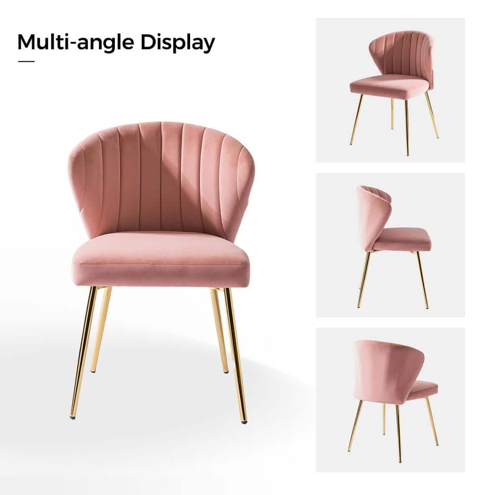 Pink Velvet Upholstered Low Side Chair with Metal Legs