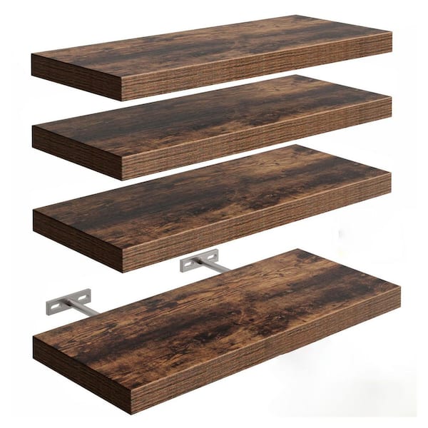 Unbranded 16 in. W x 6.7 in. D Brown Decorative Wall Shelf, Set of 4