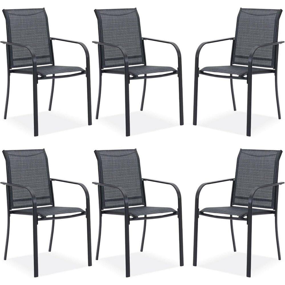 Black Frame All-Weather Stackable Metal Outdoor Patio Chairs with Gray Textilene Fabric for Lawn, Garden (6-Pack) price history on PriceWatchPro