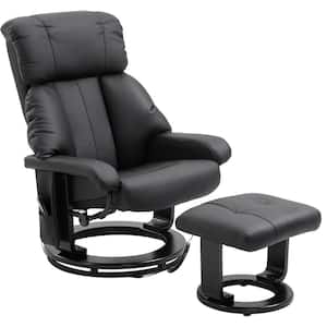 Black Massage Recliner Chair with Cushioned Ottoman Footrest PU Leather Reclining Swivel Chair