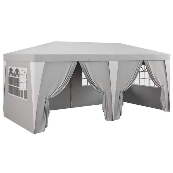 10 ft. x 19 ft. Grey Outdoor Party Tent with 6 Removable Side Walls&4 Windows