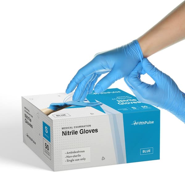 FifthPulse Small Nitrile Exam Latex Free and Powder Free Gloves in Blue - Box of 50