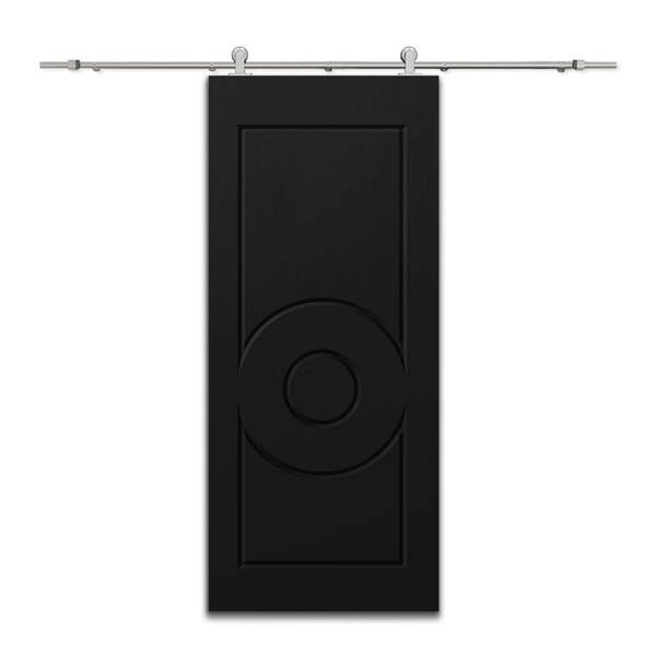 CALHOME 36 in. x 84 in. Black Painted Composite MDF Paneled Interior Sliding Barn Door with Hardware Kit