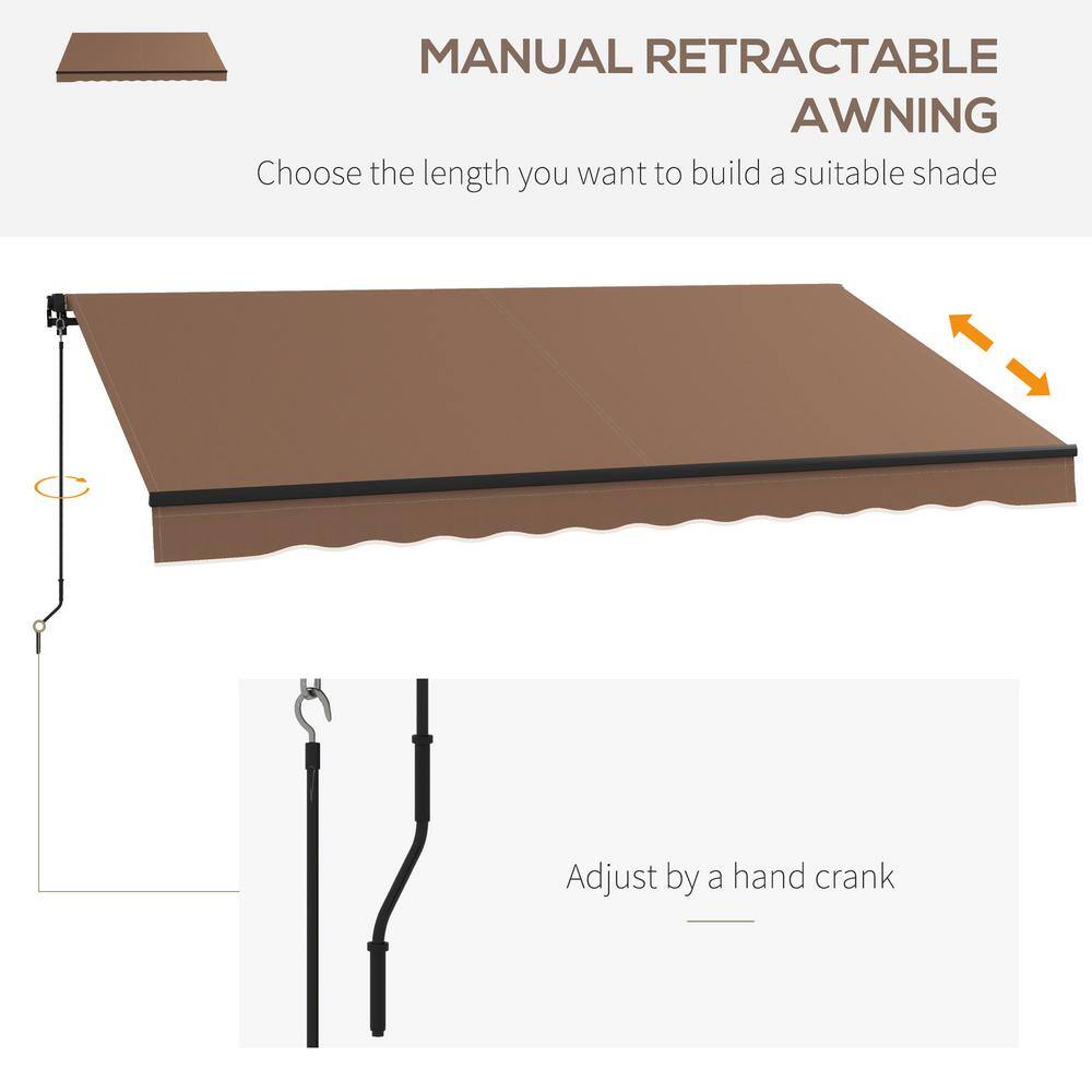 Coffee Brown 12' x 10' Retractable Awning with Manual Crank Handle