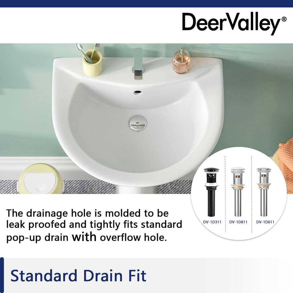 White Ceramic U-Shaped Pedestal Bathroom Sink with Overflow