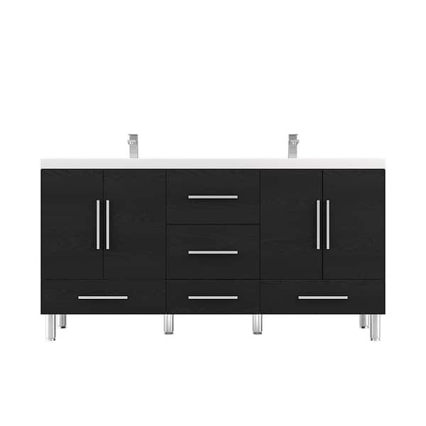 null Ripley 67 in. W x 19 in. D x 36 in. H Vanity in Black with Acrylic Vanity Top in White with White Basin