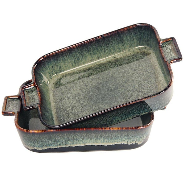 2 Piece Rectangular Ceramic Baking Dish Set Oven Safe Scratch Resistant Elegant Glaze for Kitchen and Home
