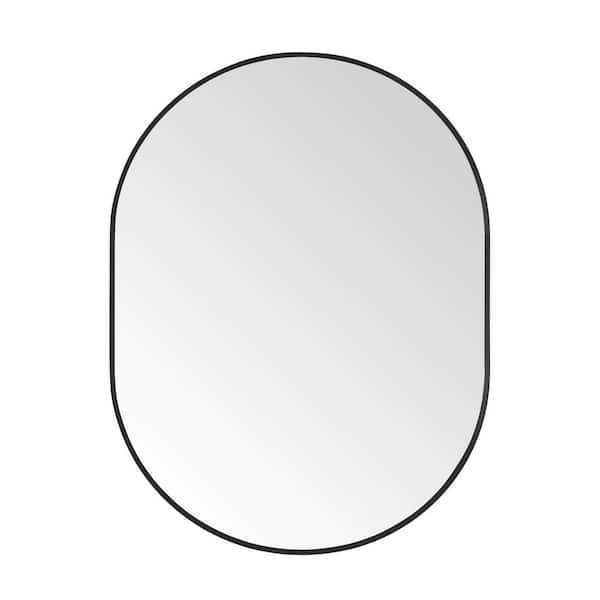 36 in. W x 48 in. H Modern Oval Metal Framed Wall Mounted Bathroom Vanity Mirror in Black