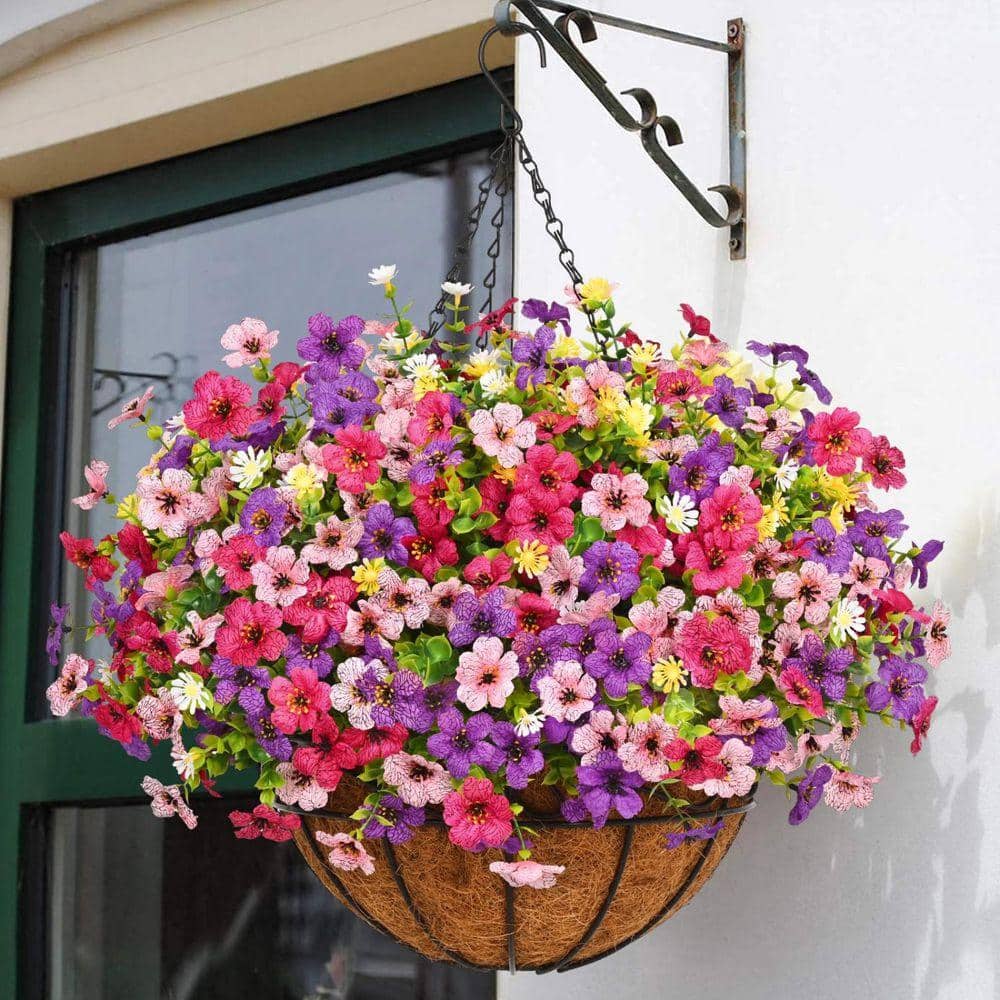 23.6 in. H Multi-Colored Artificial Hanging Flowers in Basket