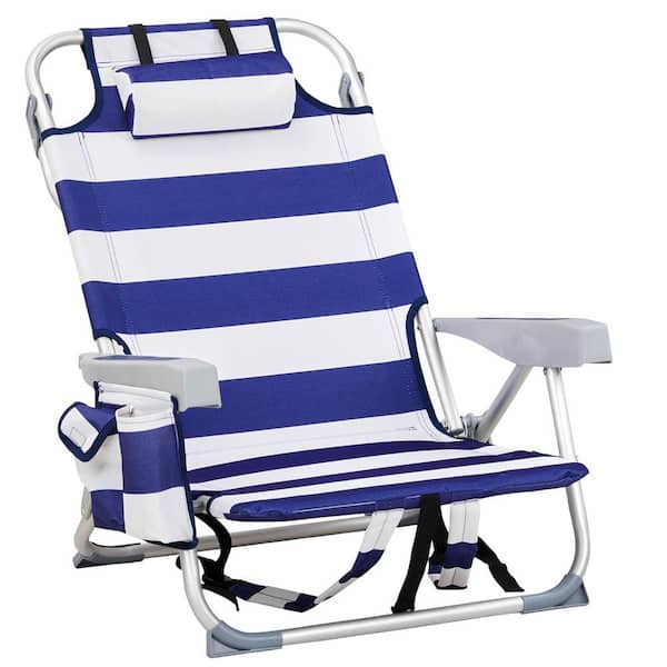 Blue and Green Stripe Aluminum Folding Backpack Beach Chair