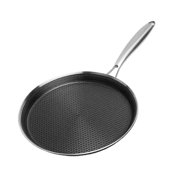 Silver Stainless Steel 12 in. Nonstick Crepe Pan Honeycomb Coating Flat Skillet Omelet Pan with All Stove Tops Available