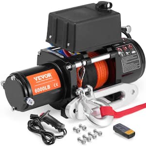 Electric Winch, 6000 lbs., 12V DC Truck Winch with Φ1/4 in. x 55 ft. Synthetic Rope Aluminum Fairlead Wireless and Wired