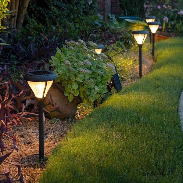 Premier Black Solar Integrated LED Weather Resistant Pathlight with Dual Color Bright White and Warm White LEDs (4-Pack)