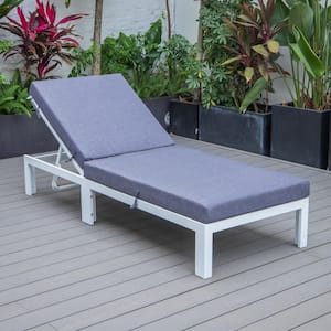 Chelsea Modern White Aluminum Outdoor Patio Chaise Lounge Chair with Blue Cushions
