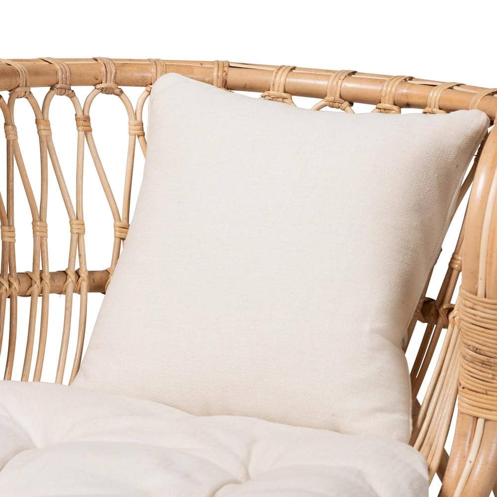 Handcrafted Natural Brown Rattan Chaise with Cushions