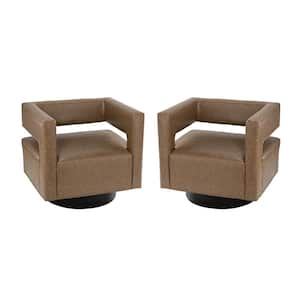 Ferrero Taupe Contemporary and Classic Swivel Barrel Chair with Metal Base (Set of 2)