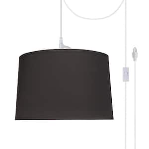 1-Light White Plug-in Swag Pendant with Black Hardback Empire Fabric Shade