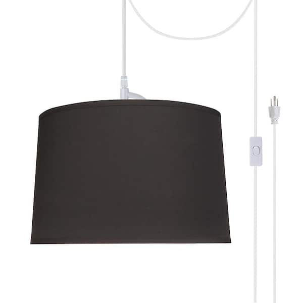 Aspen Creative Corporation 1-Light White Plug-in Swag Pendant with Black Hardback Empire Fabric Shade