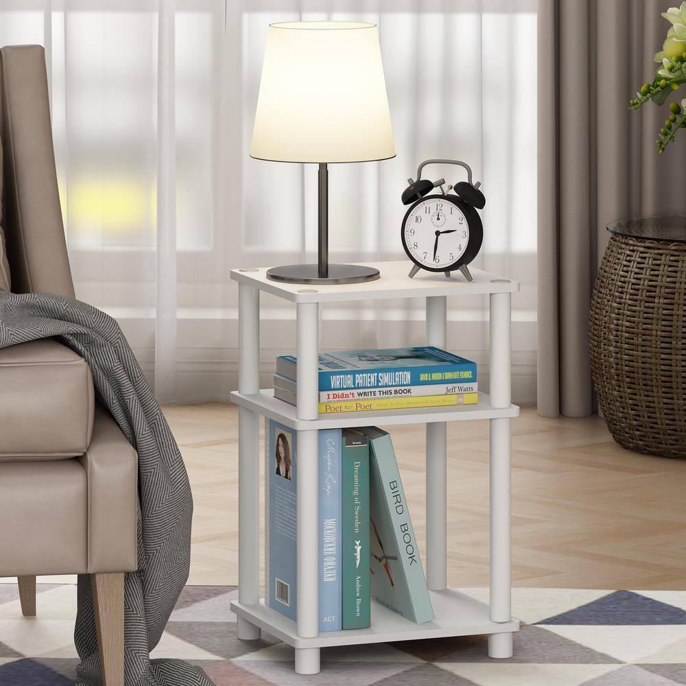 Modern Petite 3-Tier White Wood and Metal End Table