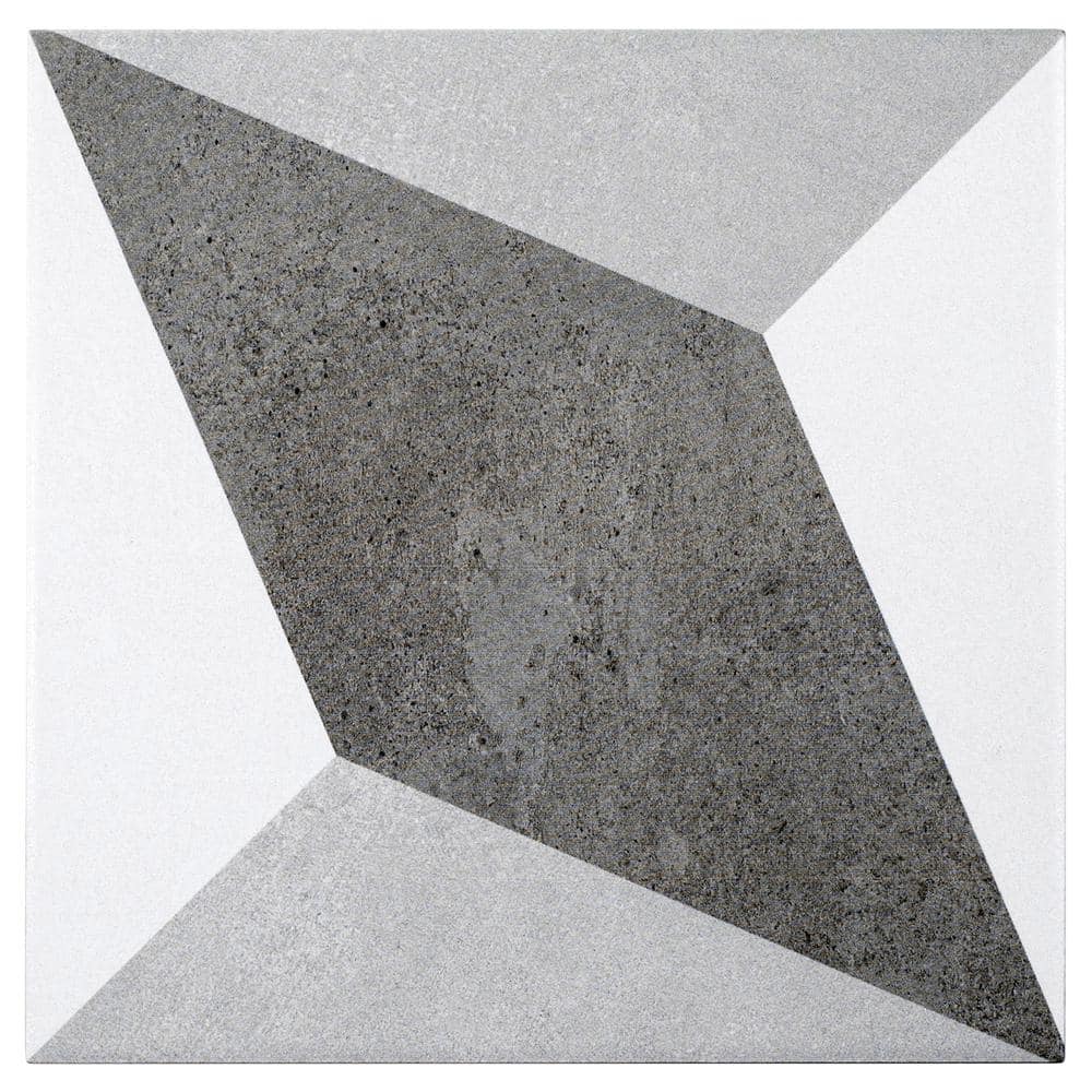 Luv Tender Grey 8 in. Encaustic Patterned Matte Porcelain Wall and Floor Ti