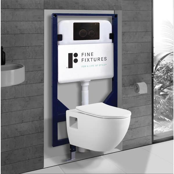 FINE FIXTURES Surge Wall-Hung 2-piece 1.6 GPF Dual Flush Toilet in White with In-Tank and Dual Flush Actuator Push Plate Seat Included