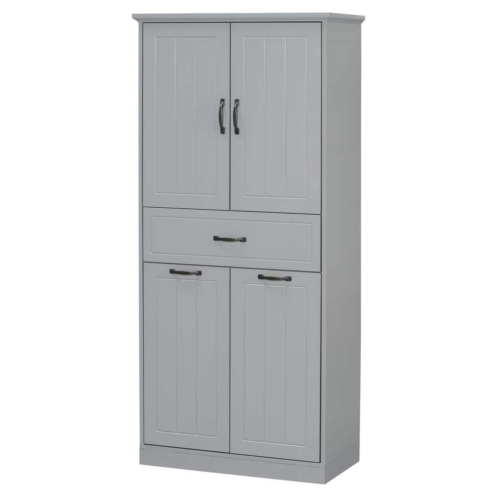 29.9 in. W x 15.7 in. D x 65.8 in. H Gray Linen Cabinet with 2 Doors, Drawer and 2 Laundry Baskets for Bathroom
