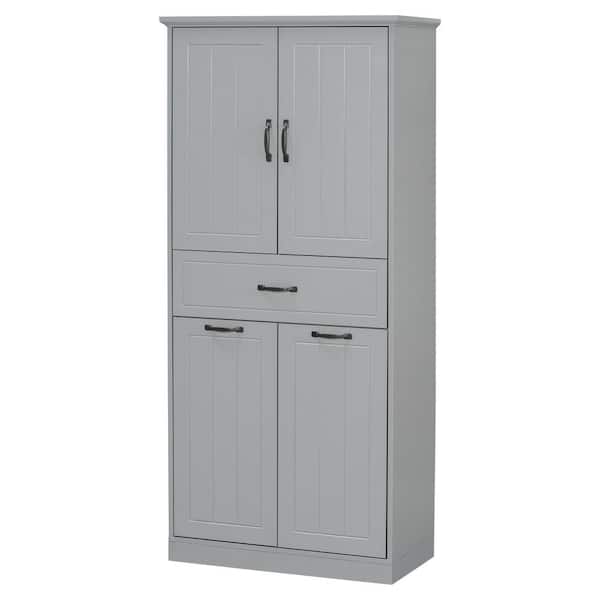 29.9 in. W x 15.7 in. D x 65.8 in. H Gray Linen Cabinet with 2 Doors, Drawer and 2 Laundry Baskets for Bathroom