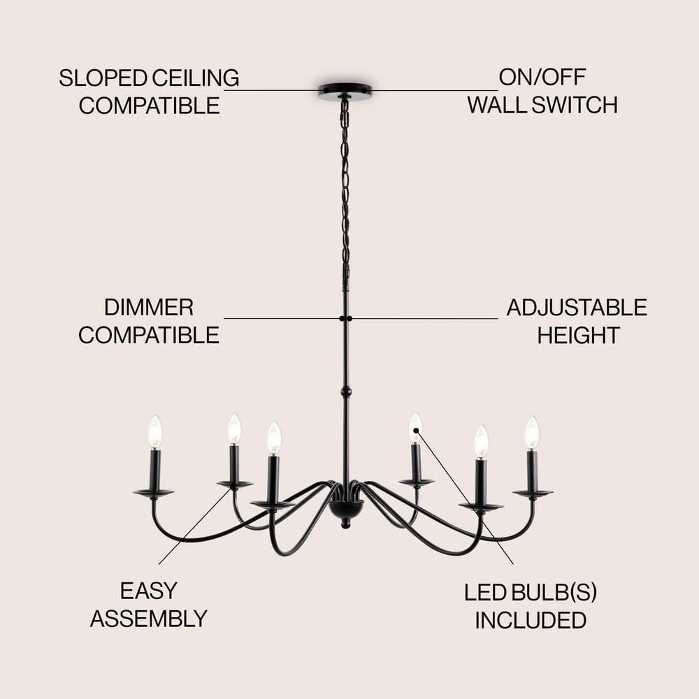 Wicklow 34.75" Oil Rubbed Bronze Iron 6-Light Candle Chandelier