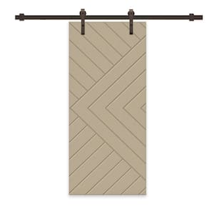 Chevron Arrow 24 in. x 80 in. Fully Assembled Unfinished MDF Modern Sliding Barn Door with Hardware Kit