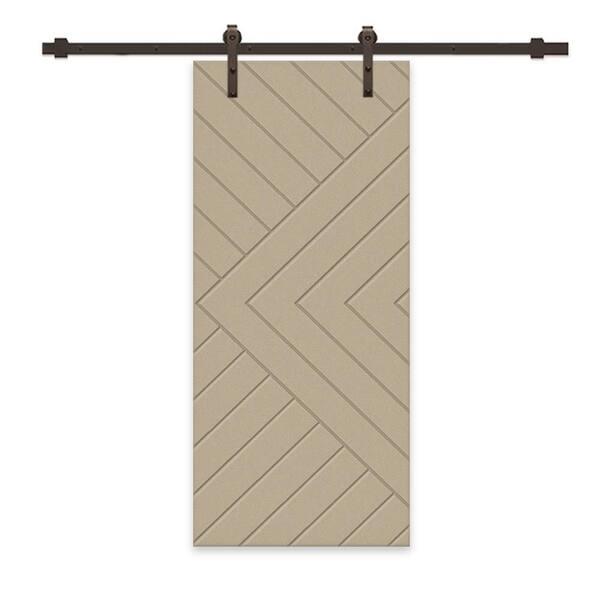 CALHOME Chevron Arrow 34 in. x 80 in. Fully Assembled Unfinished MDF Modern Sliding Barn Door with Hardware Kit