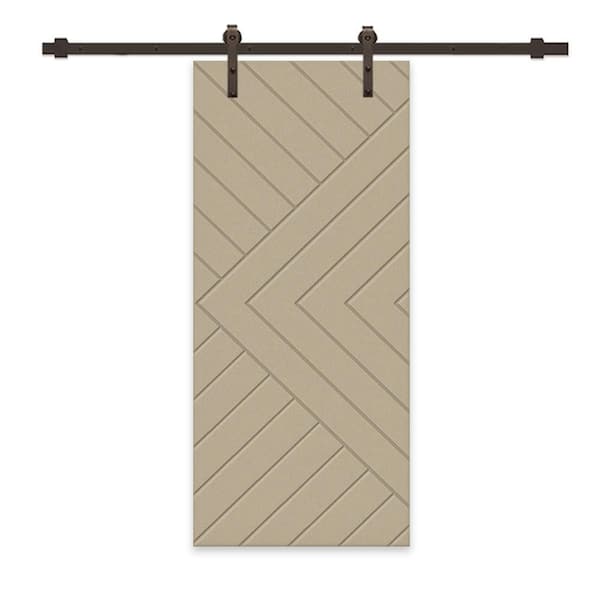 CALHOME Chevron Arrow 38 in. x 80 in. Fully Assembled Unfinished MDF Modern Sliding Barn Door with Hardware Kit